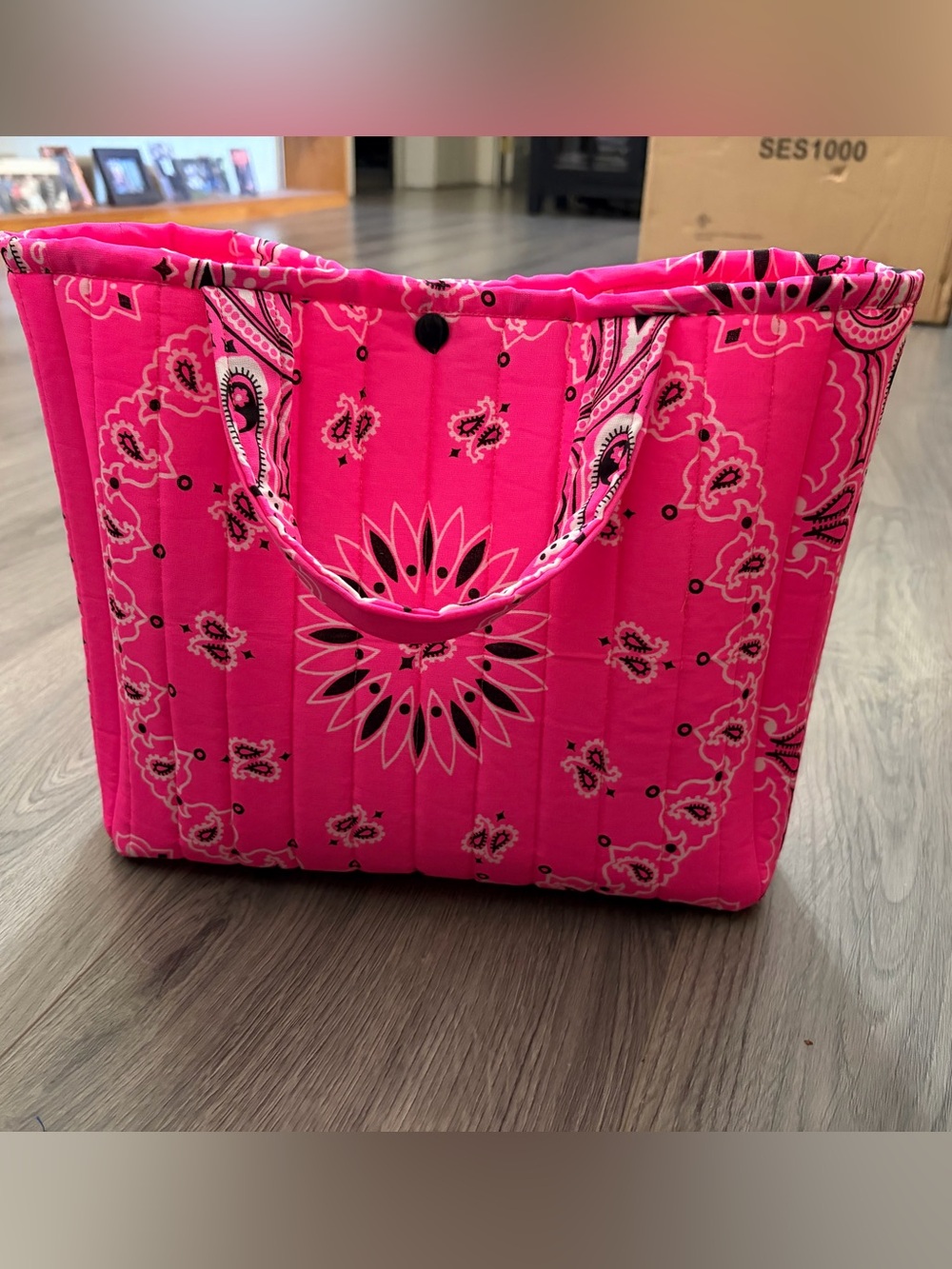 Quilted Hot Pink Bandana-Print Tote Bag - Women's Carryall